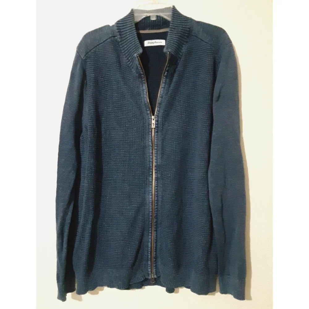 Tommy Bahama Men's Knit Ribbed Jacket Sweater Zip Up Cotton Blue Size  XL TG